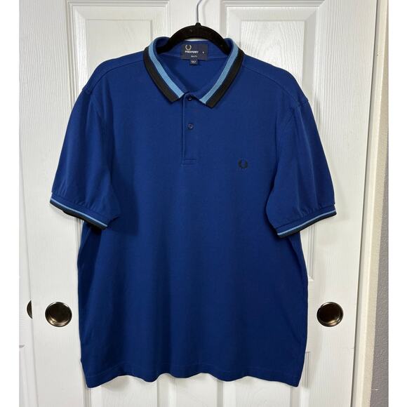 Fred Perry Men's Polo Shirt Slim Fit Blue XL Short Sleeve Cotton Pique - Picture 1 of 9